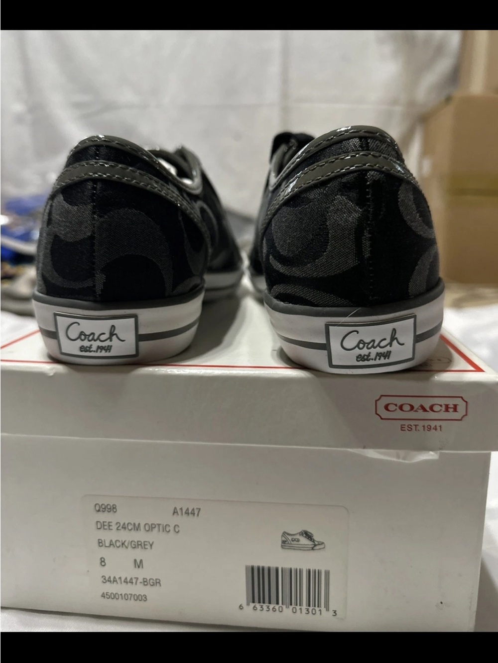 NWT, Coach Dee Sneakers in Signature Canvas, Size 8M, Black/Grey - Picture 7 of 7